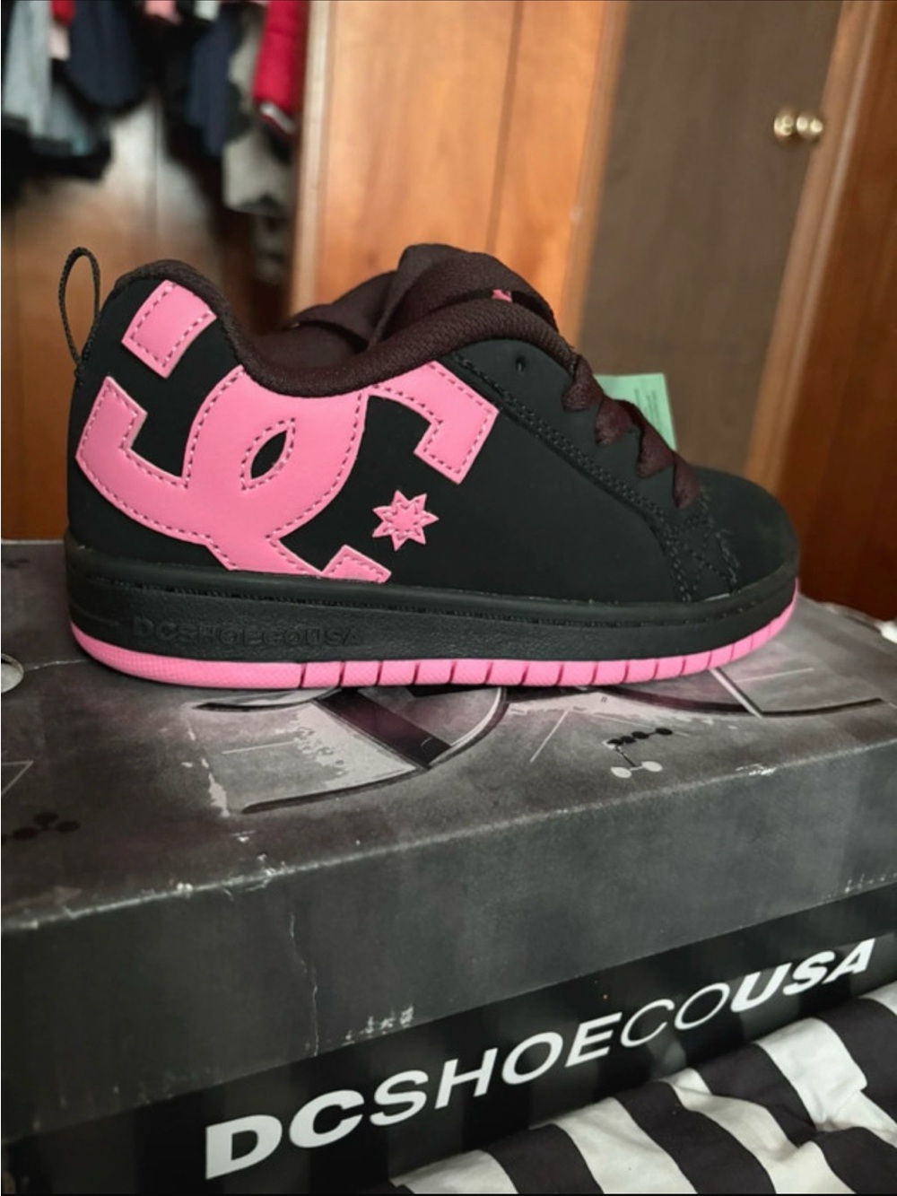 DC Kids Black and Pink Low-Top Skate Sneaker